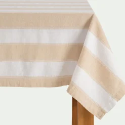 Nappe à rayures écrues en lin et coton 150x250cm - blanc