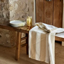 Nappe à rayures écrues en lin et coton 150x250cm - blanc
