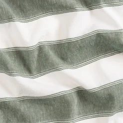 Nappe à rayures vertes en lin et coton 150x250cm - blanc