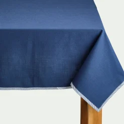 Nappe en coton finition biais bicolore 150x250cm - bleu abysse