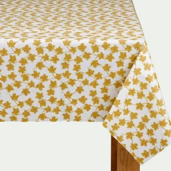 Nappe enduite en coton motif figuier - jaune argan 150x250cm