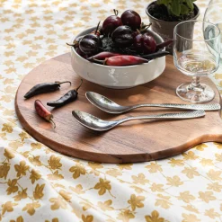 Nappe enduite en coton motif figuier - jaune argan 150x250cm