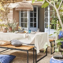 Nappe finition imprimé Kissos en lin et coton 150x250cm - beige alpilles