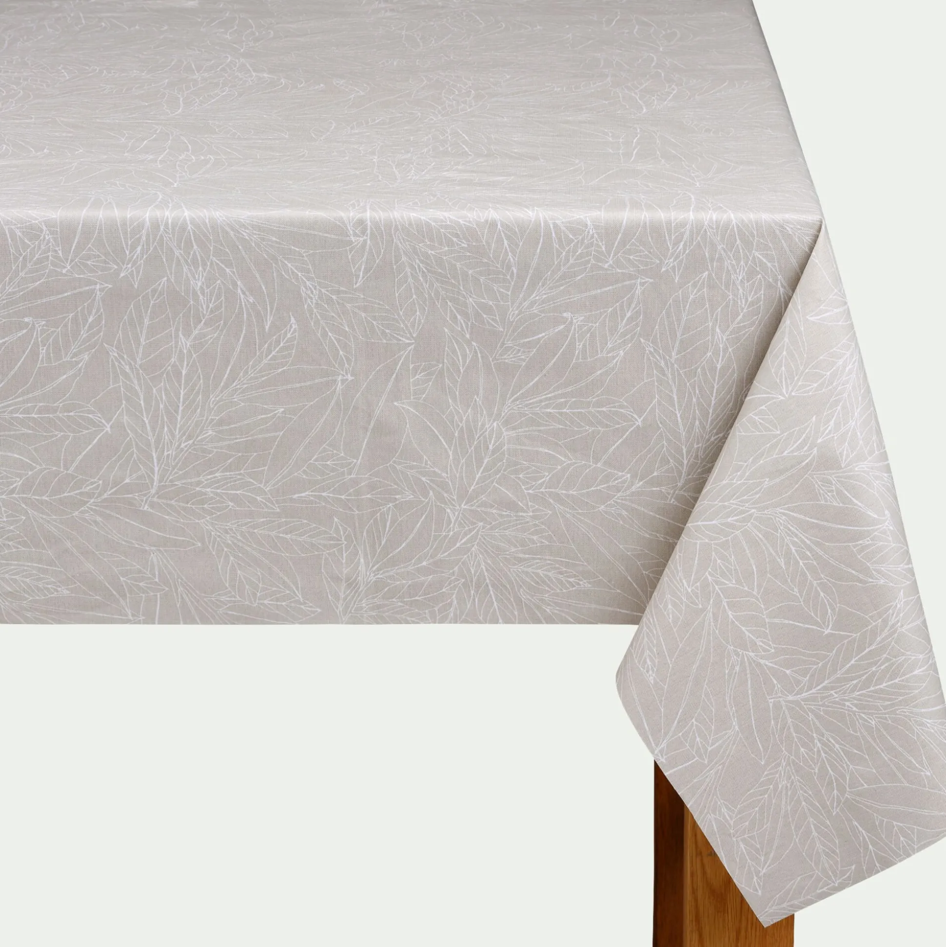 Nappe rectangulaire en coton enduit motif laurier 150x300cm - beige alpilles