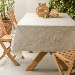 Nappe rectangulaire en coton enduit motif laurier 150x300cm - beige alpilles