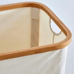 Panier à linge en polycoton et bambou H60xL54cm - blanc