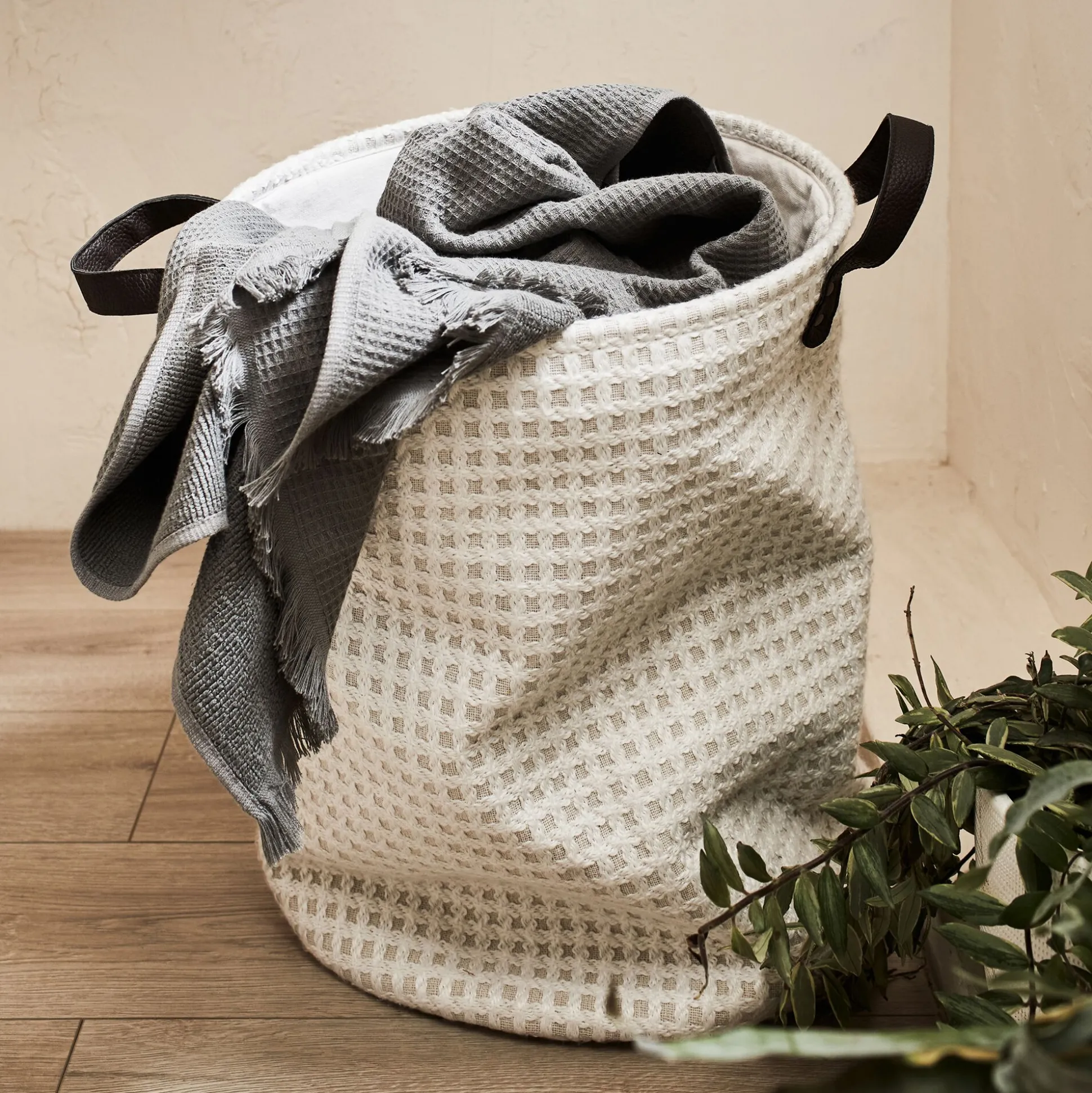 Panier à linge en tissu H50xD38cm - blanc