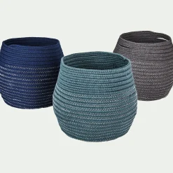 Panier déco en polycoton - bleu figuerolles H23xD21cm