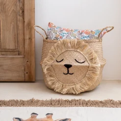 Panier déco lion en jonc de mer D40xH38cm - naturel