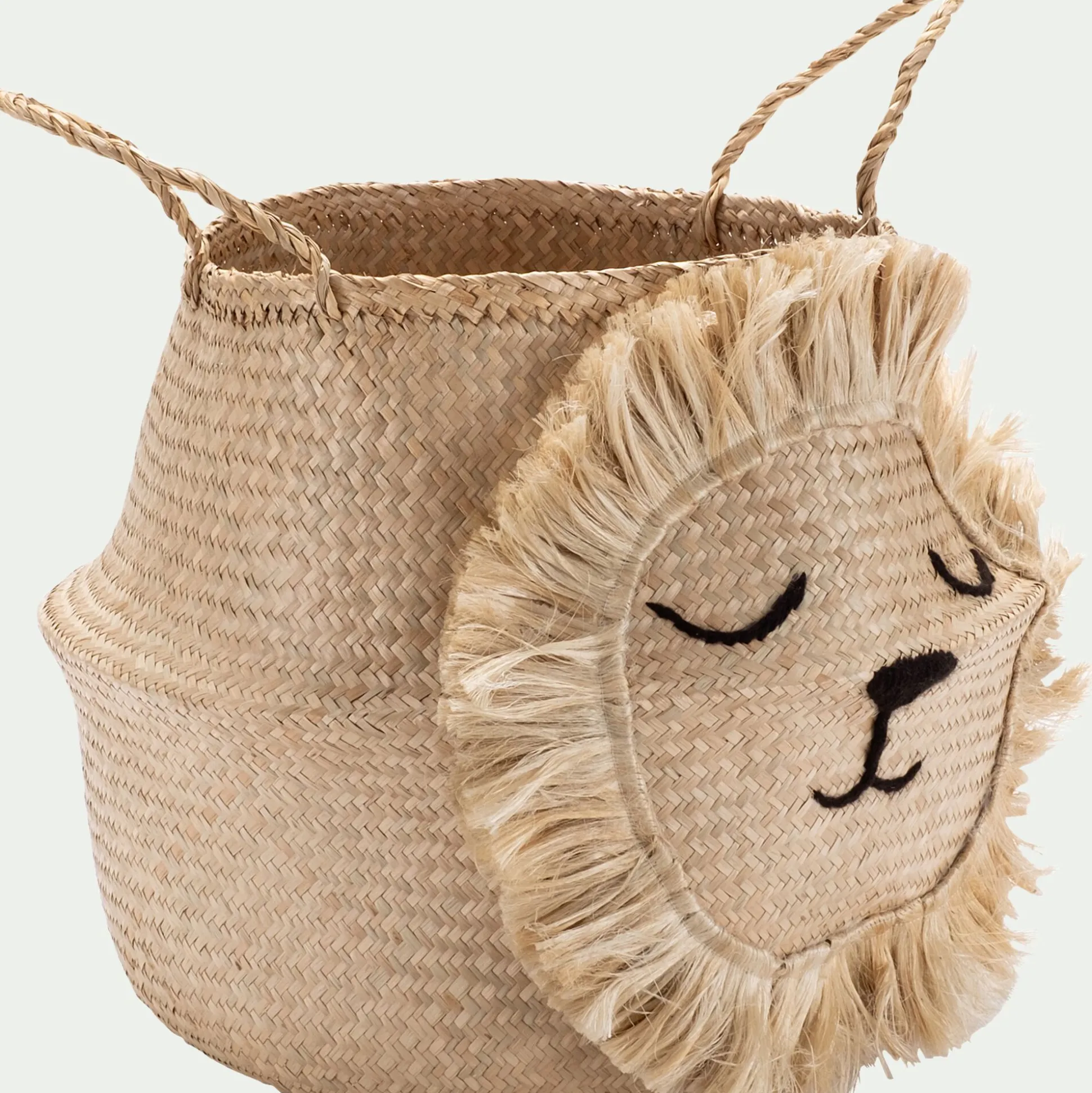 Panier déco lion en jonc de mer D40xH38cm - naturel