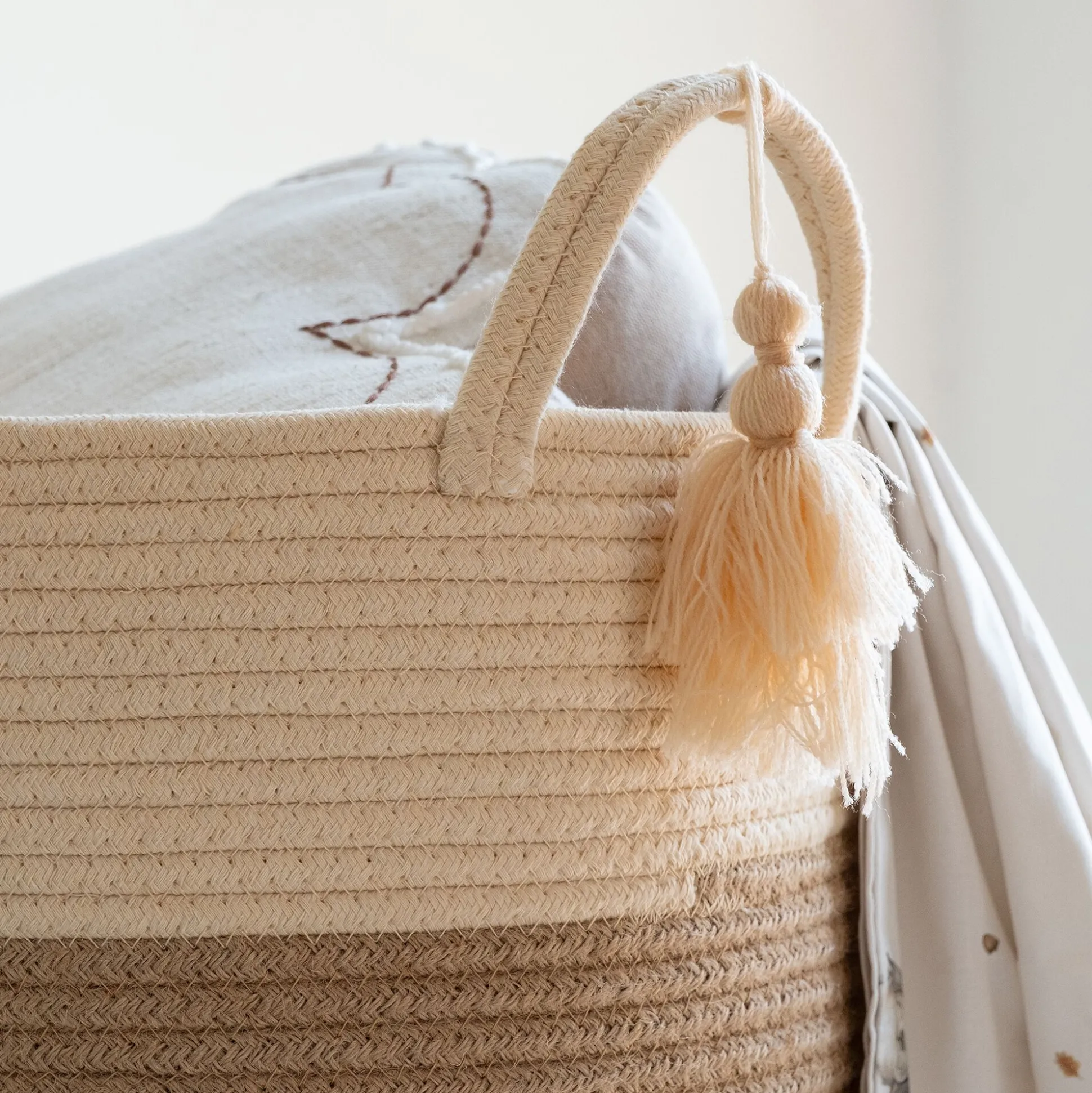 Panier de rangement en polycoton D38xH50cm - beige