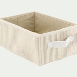 Panier de rangement en velours côtelé H12xL26xl20 cm - blanc ventoux