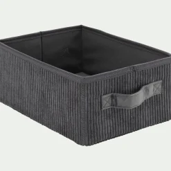 Panier de rangement en velours côtelé H12xL26xl20 cm - gris ardoise