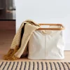 Panier en polycoton et bambou H15xL33cm - blanc
