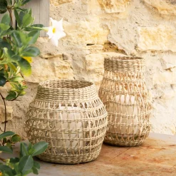 Photophore en jonc de mer H18cm - naturel