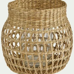 Photophore en jonc de mer H18cm - naturel