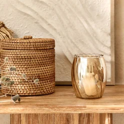 Photophore en verre D9xH10cm - doré