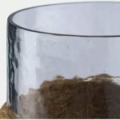 Photophore en verre et jonc de mer D11cm - naturel