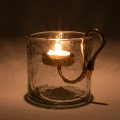 Photophore en verre et laiton D10xH10cm - transparent