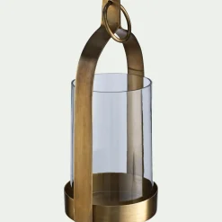 Photophore lanterne en verre et fer H25,4cm - doré