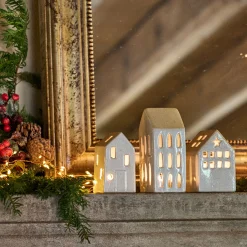 Photophore maisonnette de Noël en dolomite H15,3cm - gris