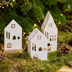 Photophore maisonnette en aluminium H17,3cm - blanc