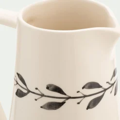 Pichet motif floral en faïence 1L - blanc