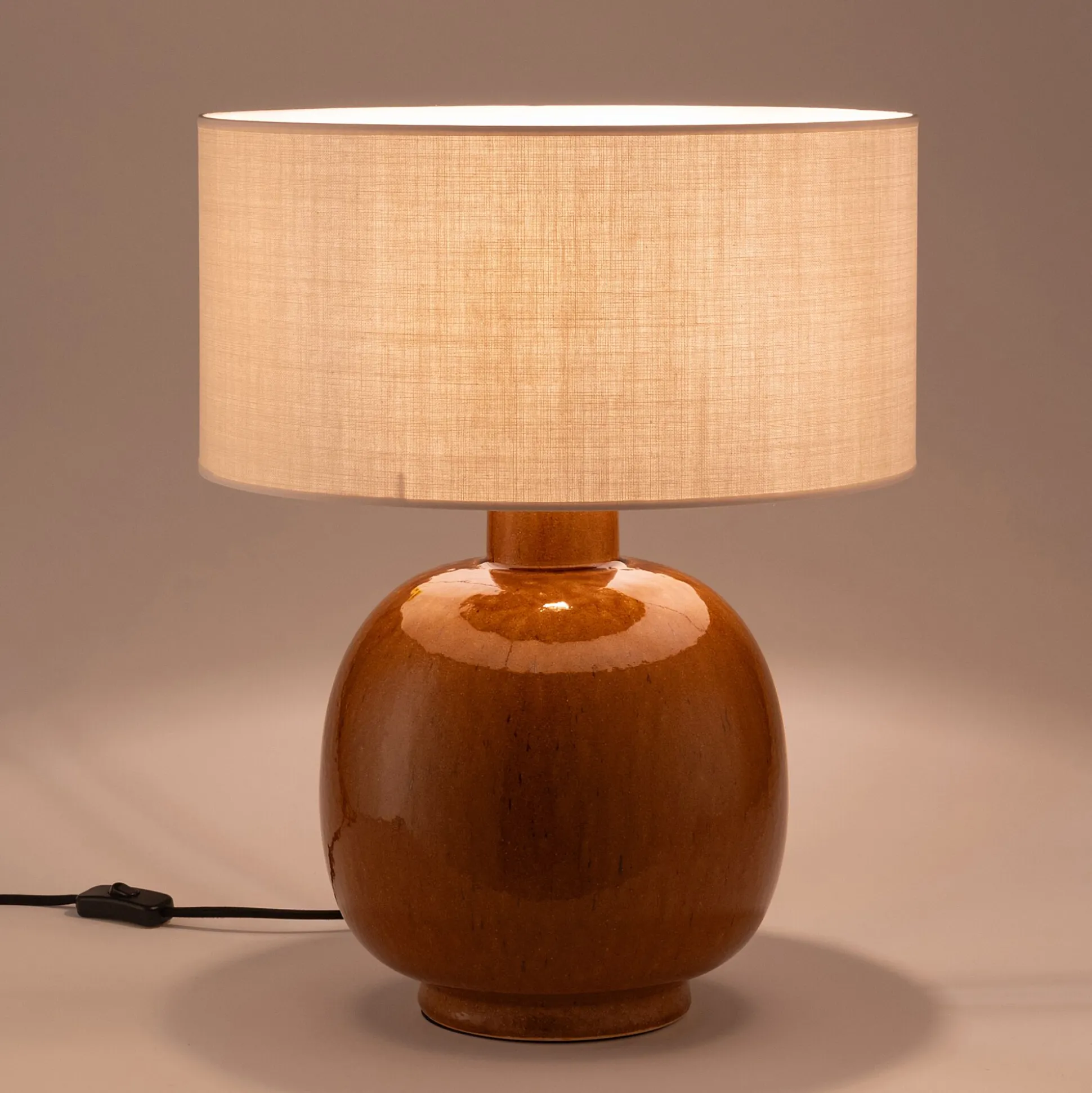 Pied de lampe électrifié en grès D26cm - jaune argan