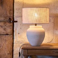Pied de lampe électrifié en grès D24cm - beige