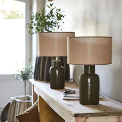 Pied de lampe électrifié en faïence - vert D13xH35cm