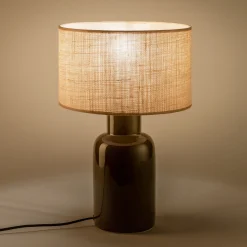 Pied de lampe électrifié en faïence - vert D13xH35cm