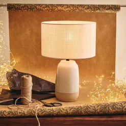 Pied de lampe électrifié en grès D13cm - blanc