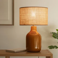 Pied de lampe électrifié en grès D15,5cm - jaune miel