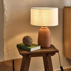 Pied de lampe électrifié en terre cuite D15cm - orange brique