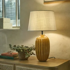 Pied de lampe électrifié en céramique D16,5cm - jaune argan