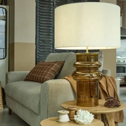 Pied de lampe électrifié en verre H52cm - marron ambré