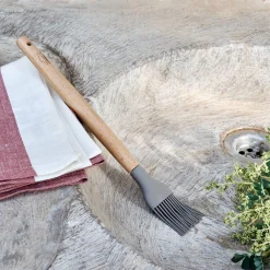 Pinceau de cuisine en bois et silicone - brun terre ombre