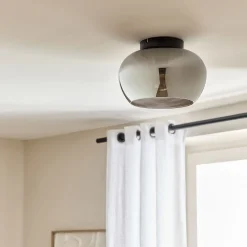 Plafonnier électrifié en verre fumé D30,5cm - noir