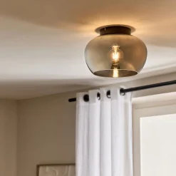 Plafonnier électrifié en verre fumé D30,5cm - noir