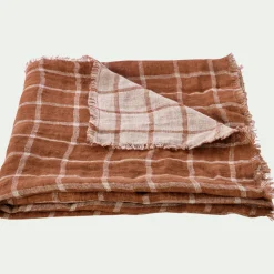 Plaid à carreaux en lin lavé 130x170cm - marron