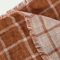 Plaid à carreaux en lin lavé 130x170cm - marron