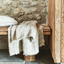 Plaid à carreaux en lin lavé 130x170cm - beige