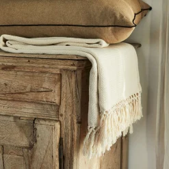 Plaid à franges en coton - beige 130x170cm