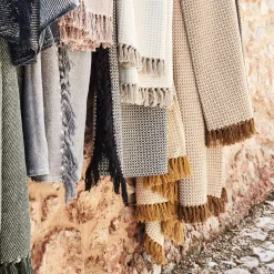 Plaid à franges et motifs en coton - beige 130x170cm