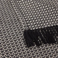 Plaid à franges et motifs en coton - noir 130x170cm