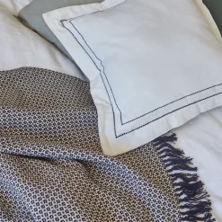 Plaid à franges et motifs en coton - noir 130x170cm