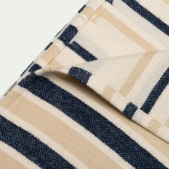 Plaid en coton à rayures finition franges 127x170cm - bleu