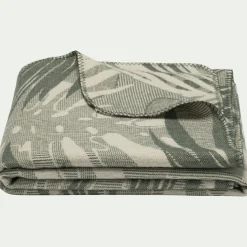 Plaid en laine à motif végétal finition point de cheval 125x170cm - vert