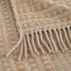 Plaid en laine recyclée à carreaux finition franges 130x170cm - marron