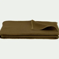 Plaid en triple gaze de coton finition point de cheval 130x170cm - vert